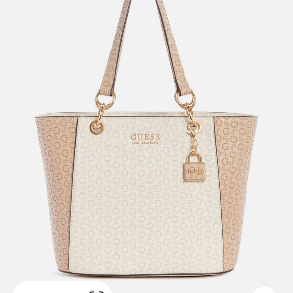 GUESS Kolt Logo Carryall Tote Bag in Stone Multi
